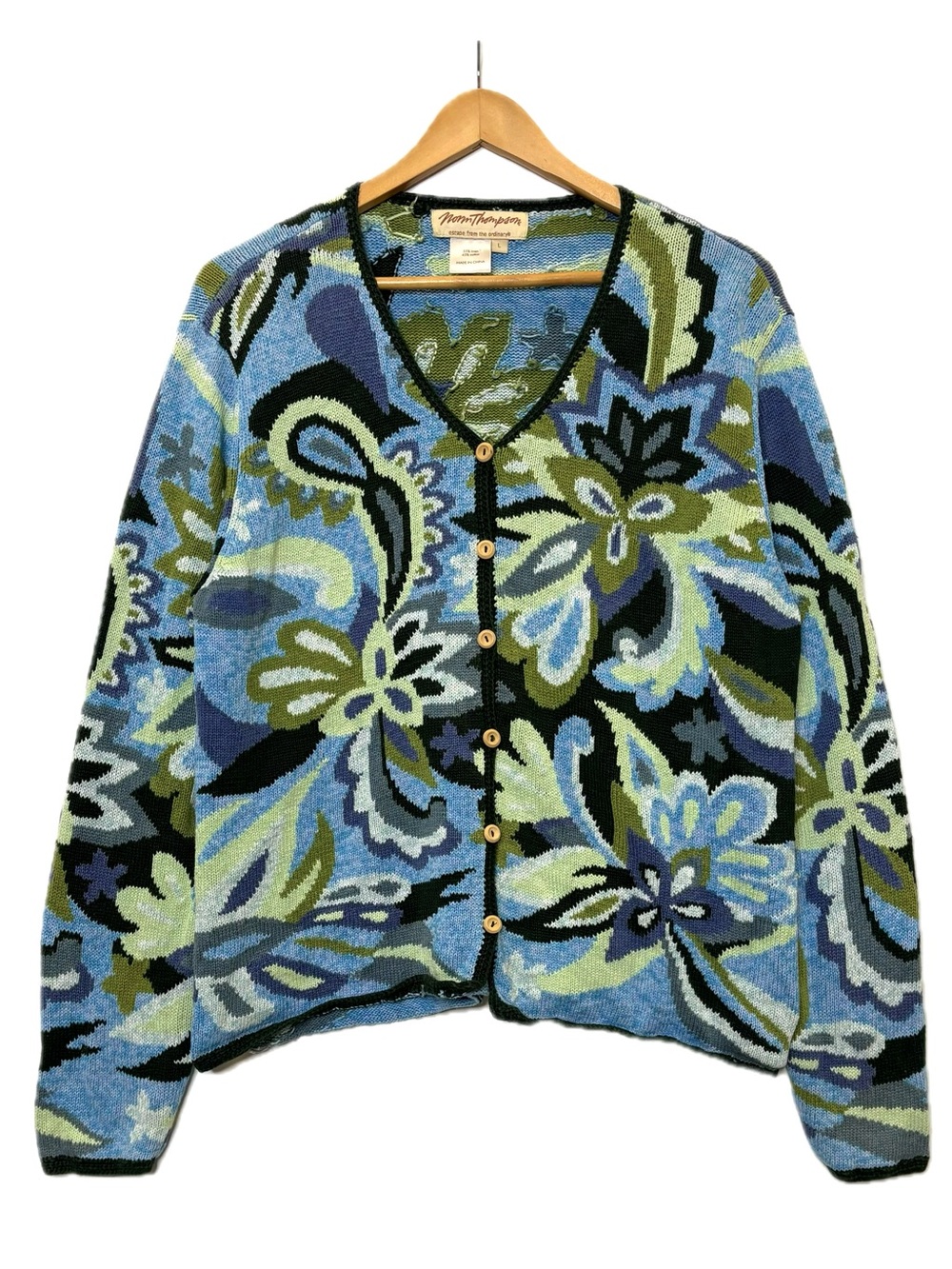 Norm Thompson Floral Linen Cotton Button Cardigan Sweater Womens Size Large